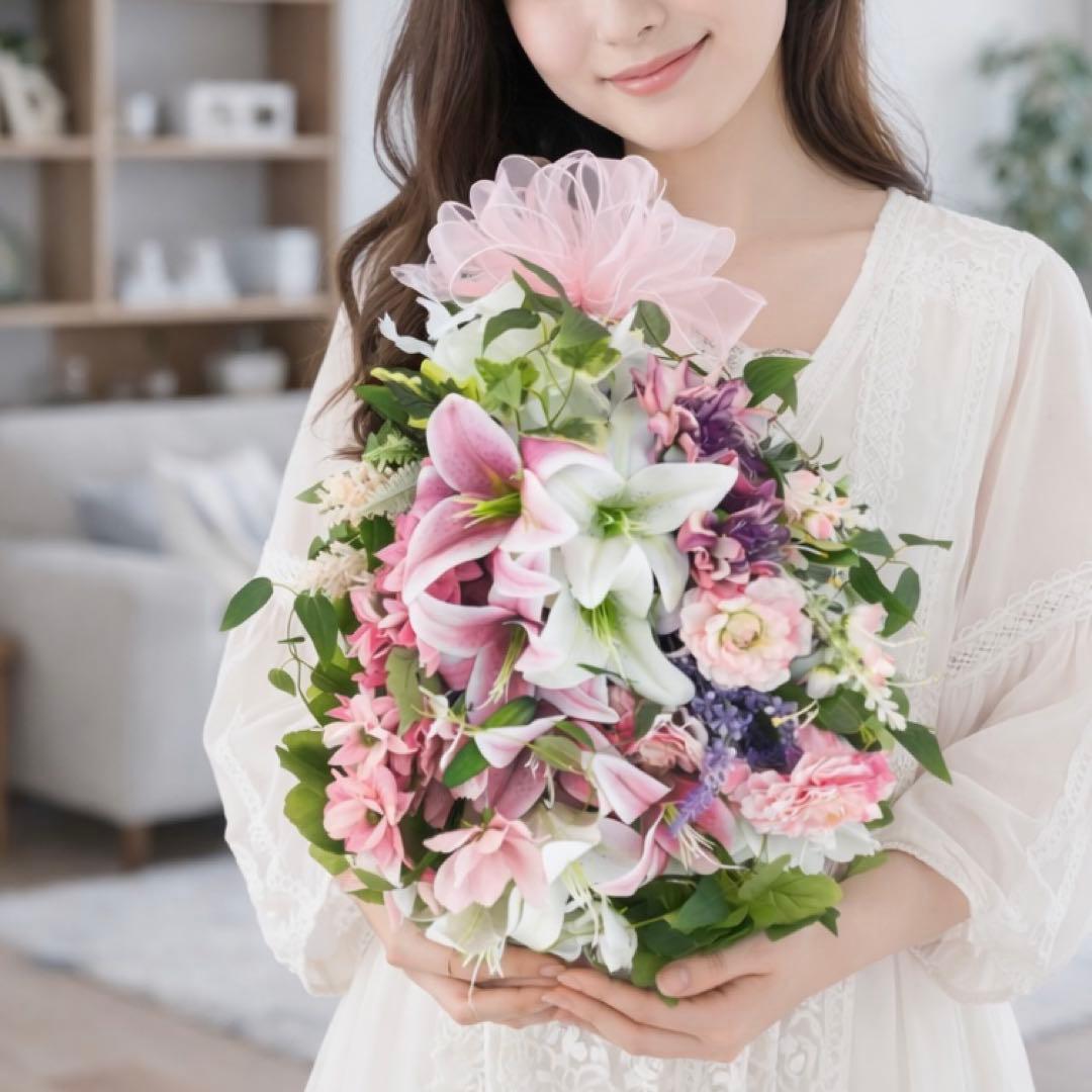 春色ラグジュアリースワッグ／百合の咲き誇る春リース 光触媒フラワー 花束リース