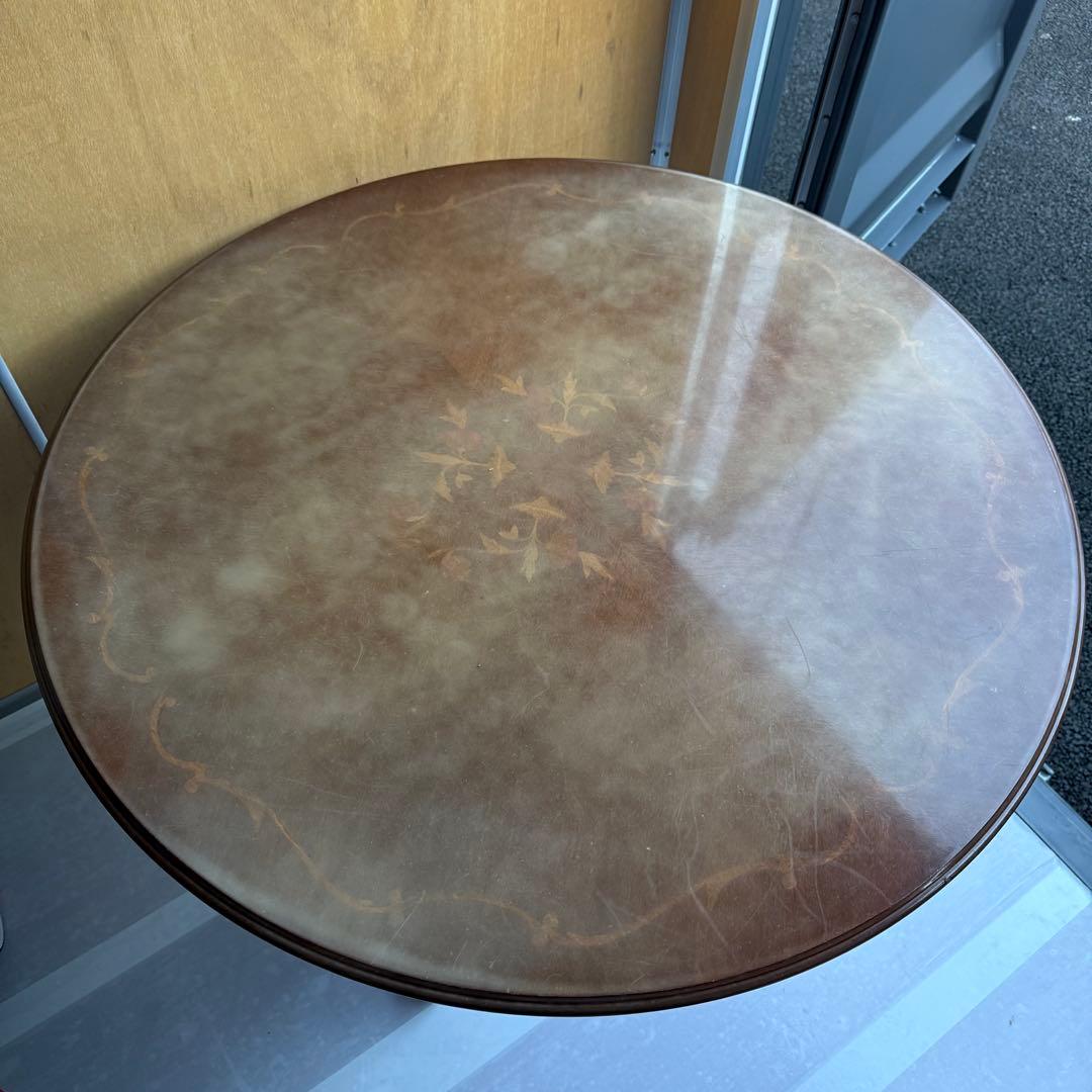 イタリア製 アンティーク調 象嵌 猫脚 丸型 ダイニングテーブル ラウンド 木