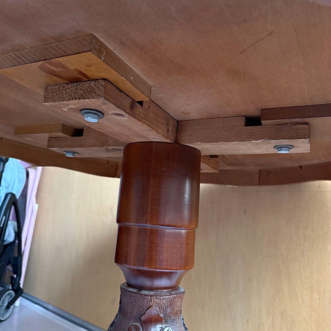 イタリア製 アンティーク調 象嵌 猫脚 丸型 ダイニングテーブル ラウンド 木