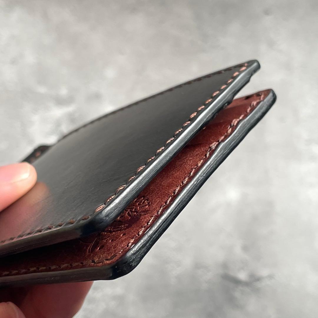 マネークリップ　イタリアンレザー　ツートン　牛革　札バサミ　真鍮