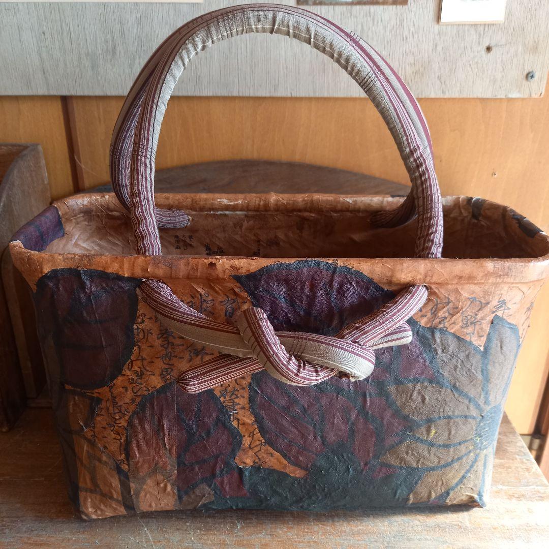 古布 紙布 手提げ袋 民藝 襤褸 筆文字 和風 レトロ バッグ