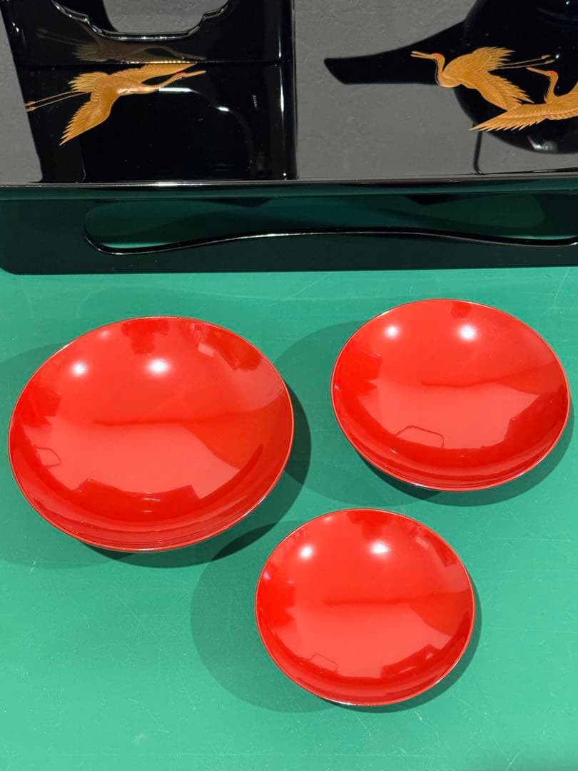 能登輪島塗　屠蘇揃い　鶴　蒔絵　美品