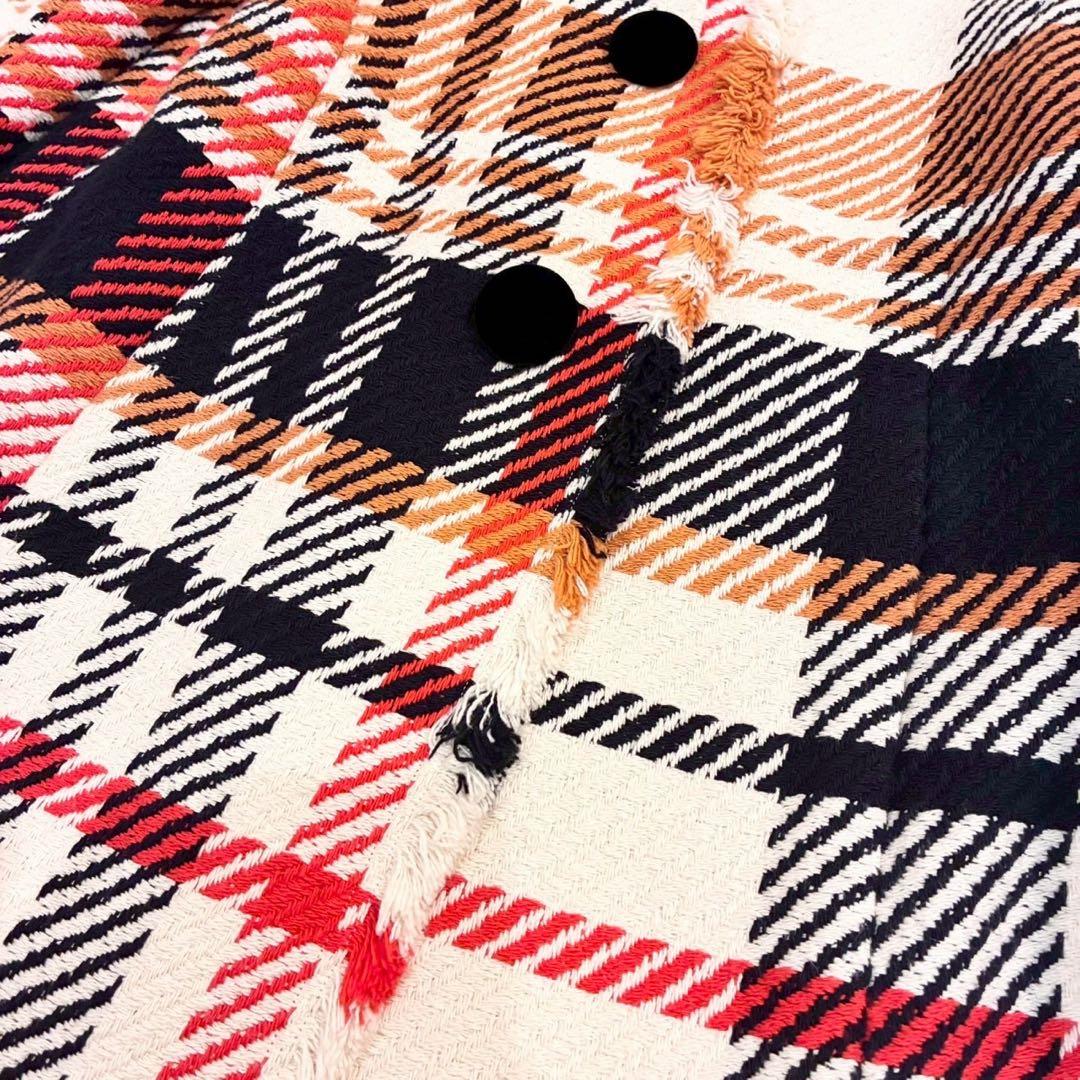 グレースコンチネンタル ロングコート 36 ツイード チェック フォックスファー