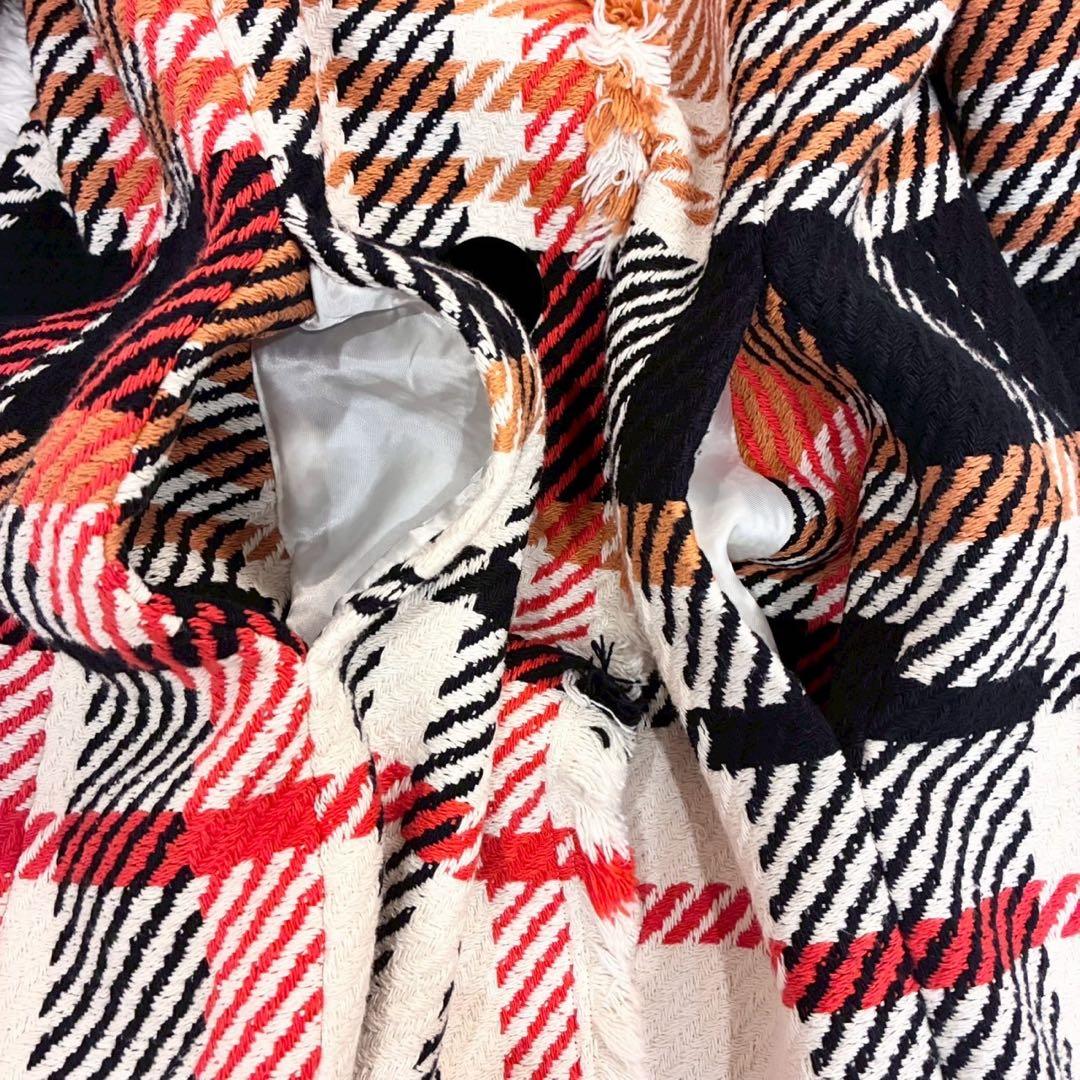 グレースコンチネンタル ロングコート 36 ツイード チェック フォックスファー