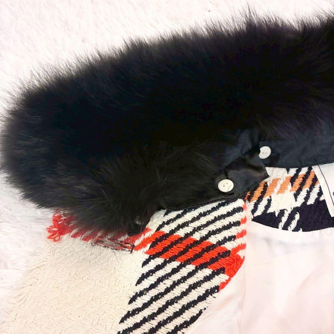 グレースコンチネンタル ロングコート 36 ツイード チェック フォックスファー