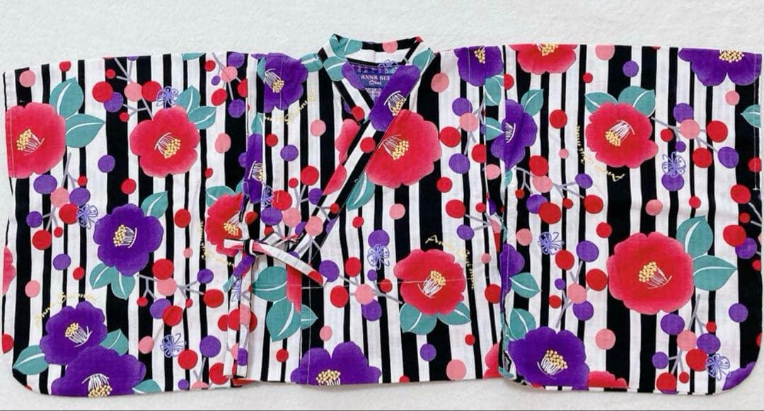 アナスイミニ浴衣120 蝶 花 ストライプ柄 サマードレス 甚平