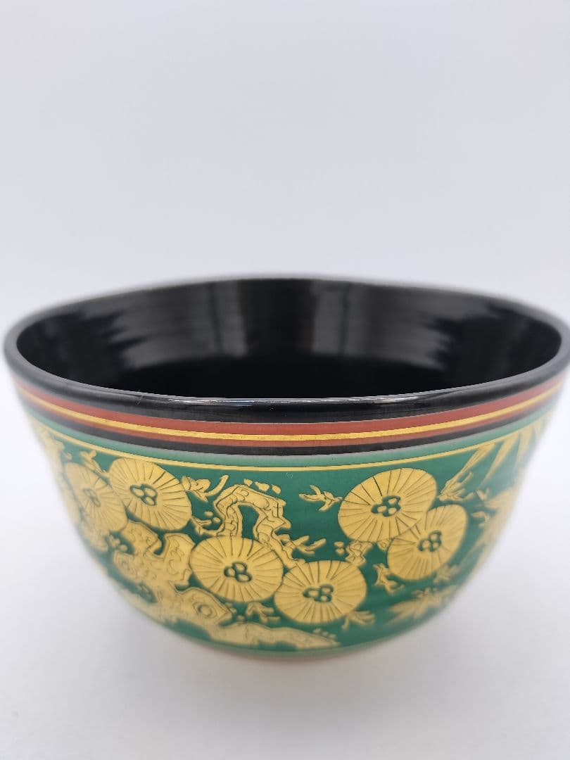 c483 茶碗 黒仁清 松竹梅 手塚充 木箱 茶道具 古物