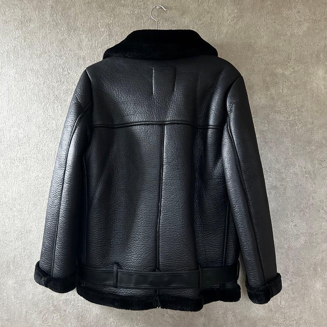 新品未使用 ZARA ブラックレザー ムートン ライダースジャケット Ｌ