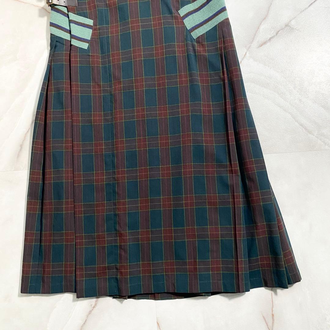 A17478 美品 ファセッタズム チェックラップスカート 緑×赤系 5