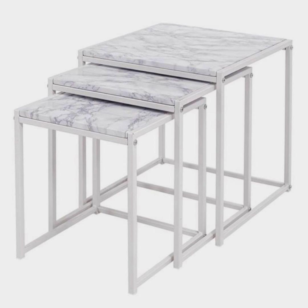 美品 ネストテーブル 大理石調 スクエア ホワイト 3点セット