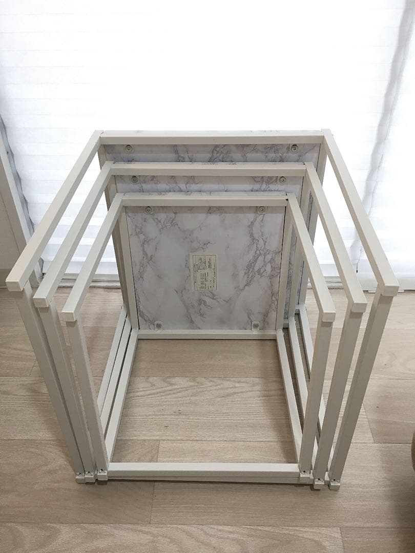 美品 ネストテーブル 大理石調 スクエア ホワイト 3点セット