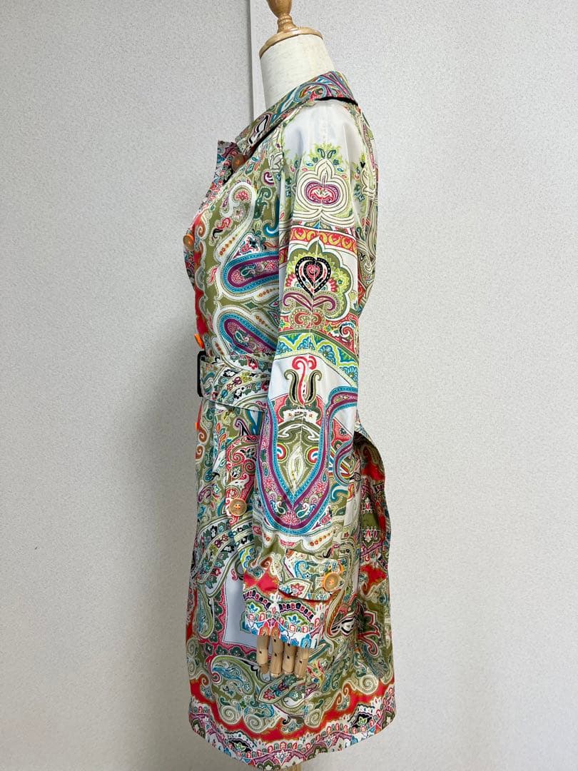 【美品】エトロ　トレンチコート　アウター　LL ペイズリー　総柄