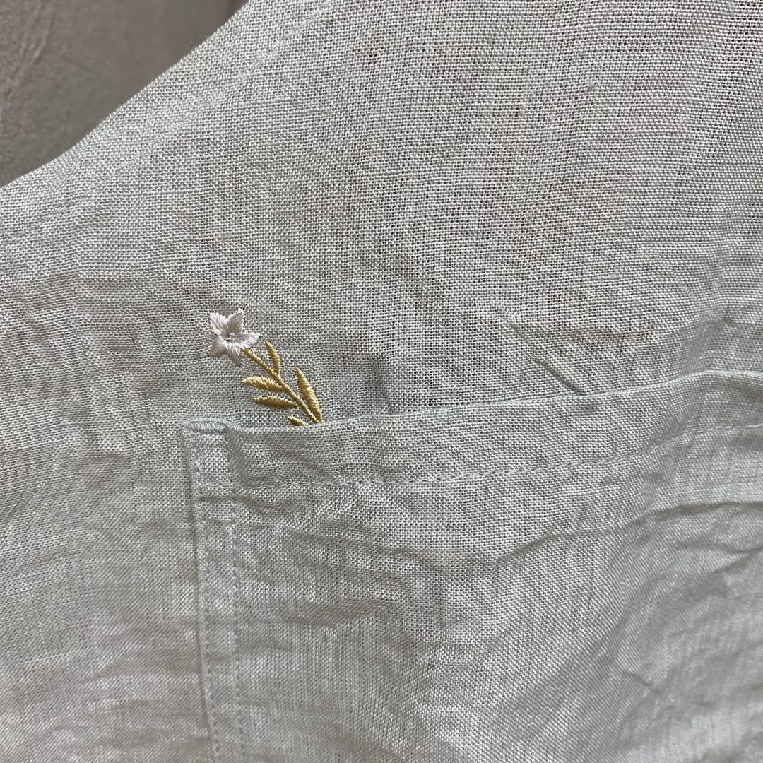 ババグーリ　グレー エプロン 花の刺繍付き