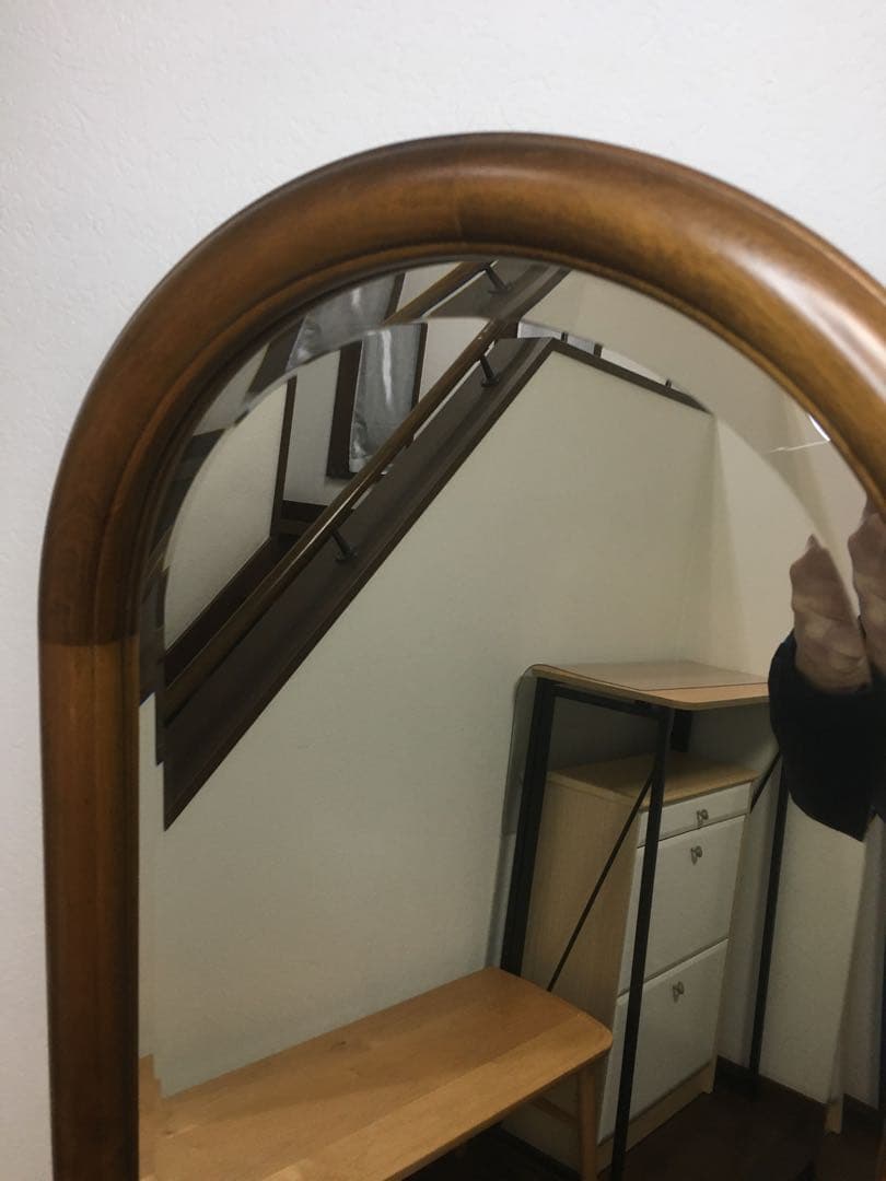 美品 天然木 姿見 鏡 スタンドミラー 面取り鏡 高さ148cm 壁掛けにも対応