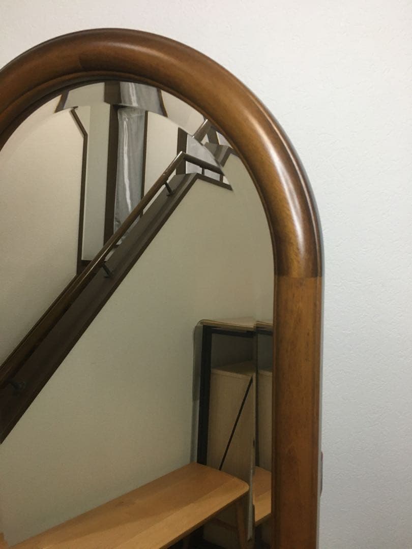 美品 天然木 姿見 鏡 スタンドミラー 面取り鏡 高さ148cm 壁掛けにも対応