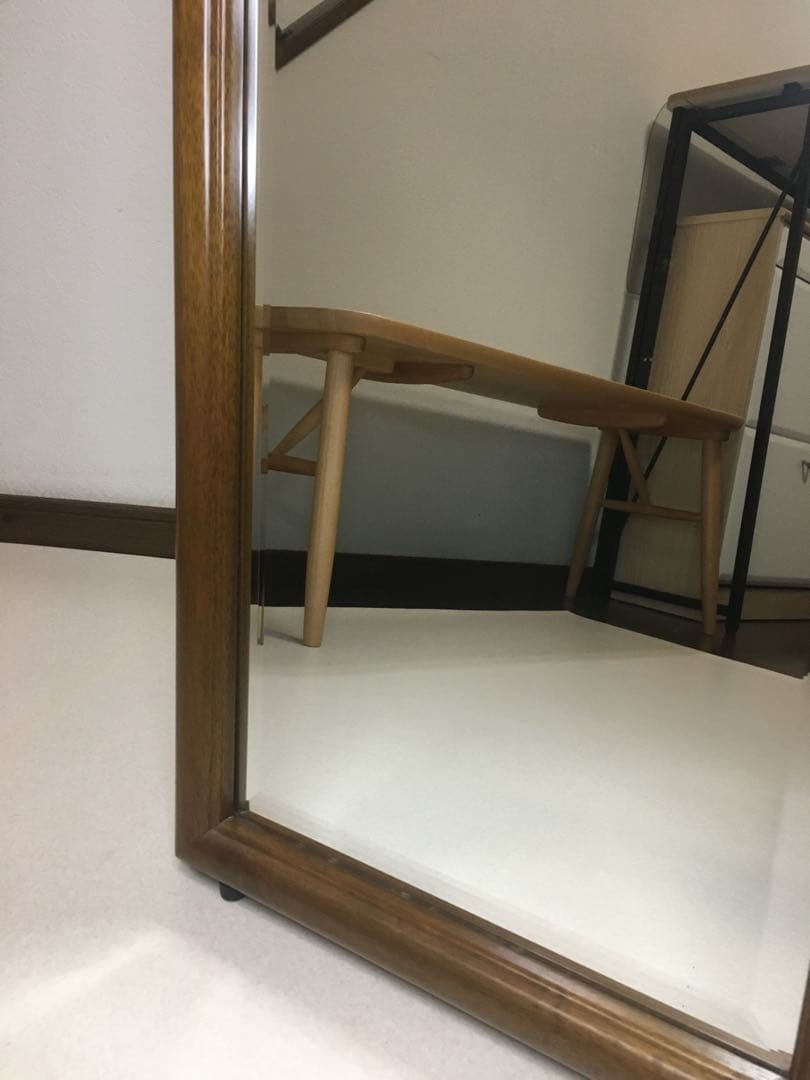 美品 天然木 姿見 鏡 スタンドミラー 面取り鏡 高さ148cm 壁掛けにも対応