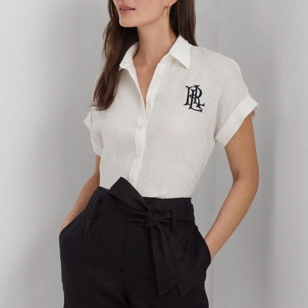 新品未使用 ローレンラルフローレン ロゴ刺繍 リネン ショートスリーブ シャツ