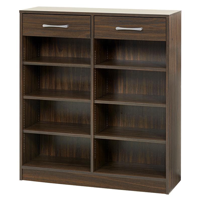 1cm刻みで調節引き出し付き本棚 幅90cm ブラウン [8476]