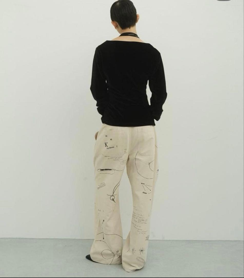 knuthmarf velours ribbon tops ブラック