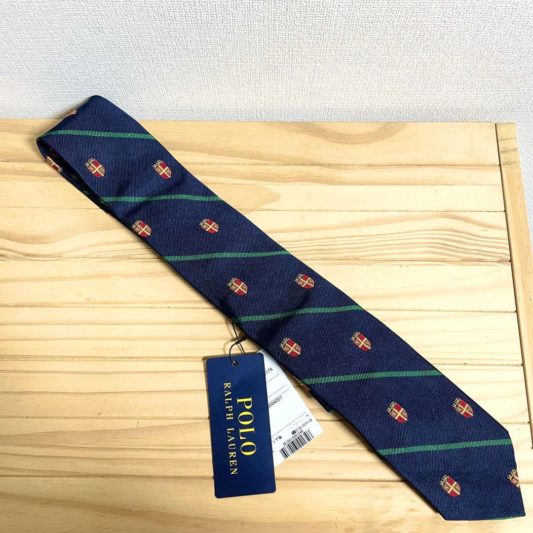 新品未使用品 タグ付き ポロラルフローレン ネクタイ エンブレム ストライプ柄