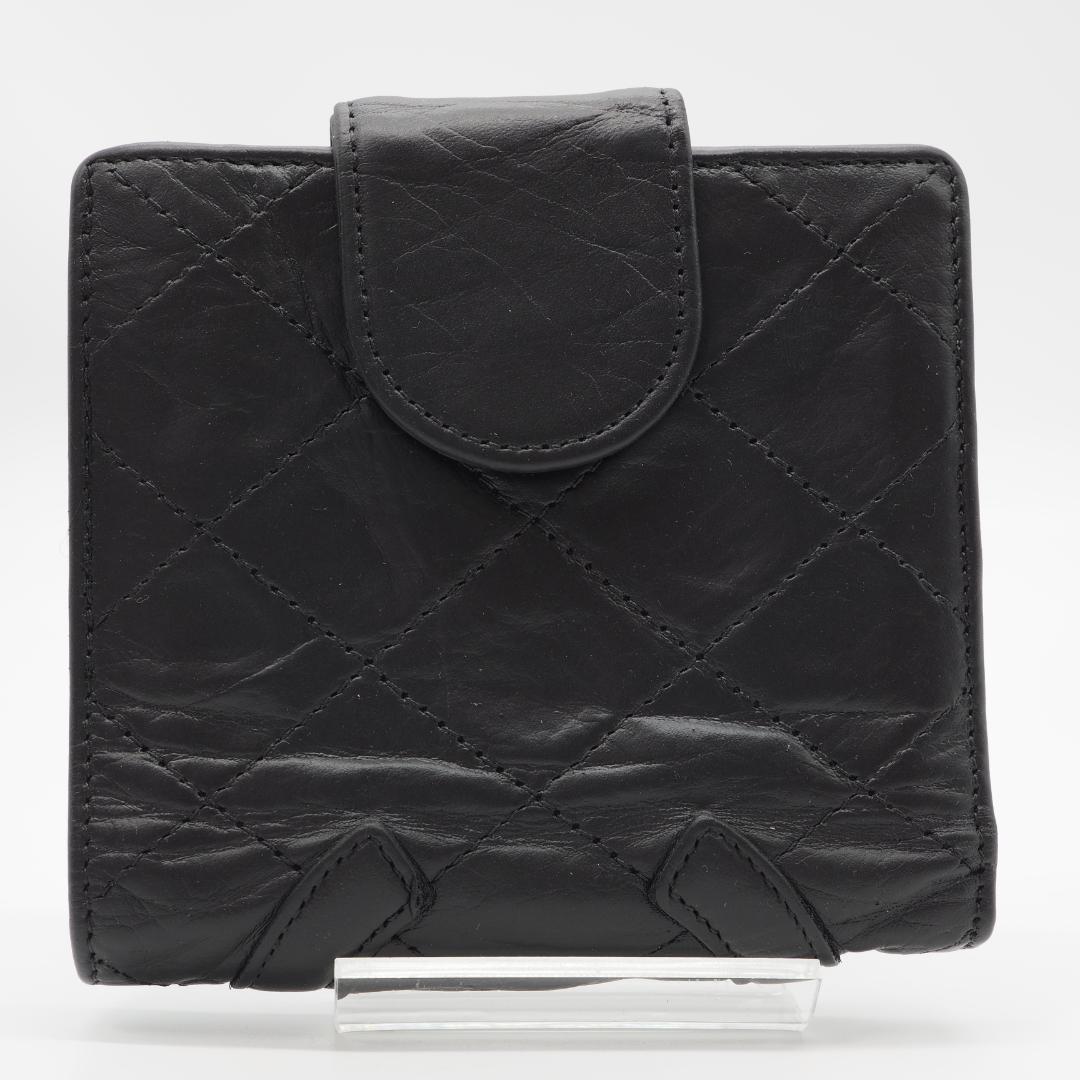 CHANEL シャネル カンボンライン コンパクト がま口 二つ折り財布 黒×黒