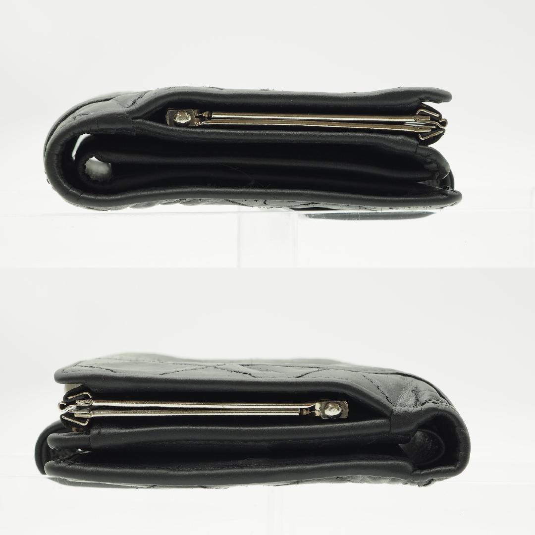 CHANEL シャネル カンボンライン コンパクト がま口 二つ折り財布 黒×黒