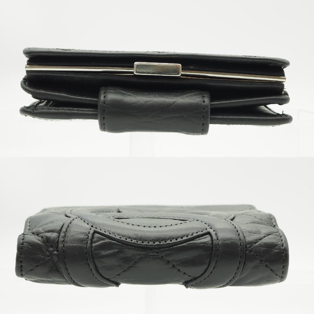 CHANEL シャネル カンボンライン コンパクト がま口 二つ折り財布 黒×黒