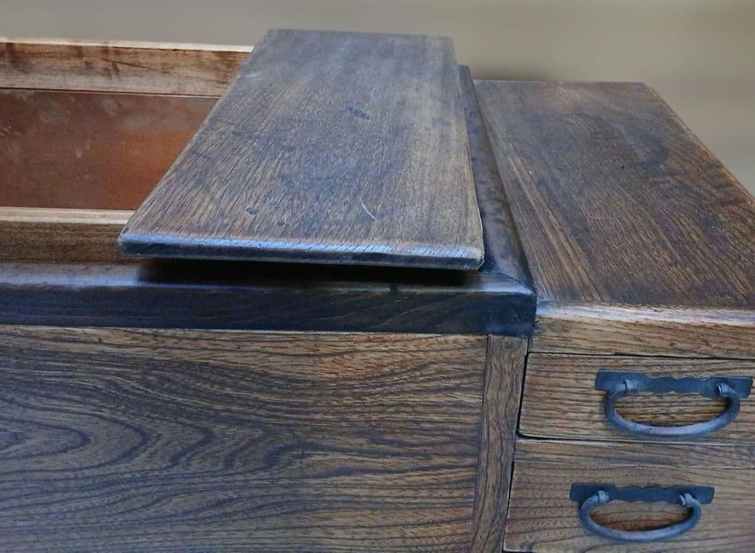 や*す様 レトロ　年代物　木製火鉢 引き出し付き 銅製内装