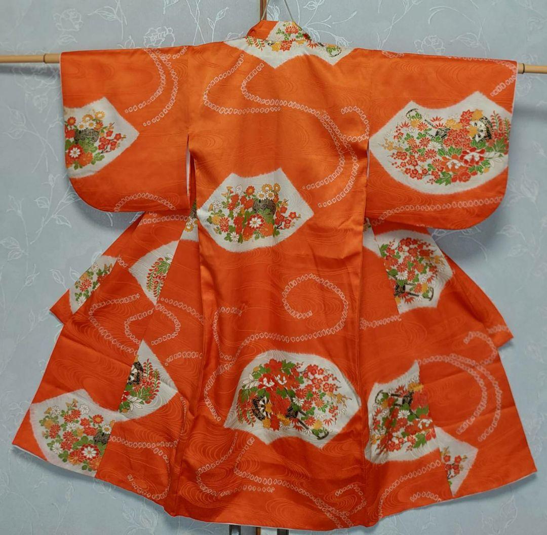 NA215アンティーク子供着物正絹お宮参り3歳着丈82センチ裄丈39センチ