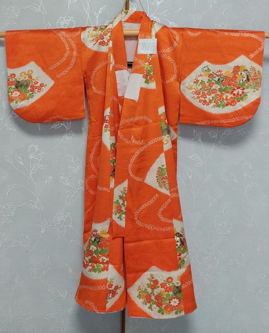 NA215アンティーク子供着物正絹お宮参り3歳着丈82センチ裄丈39センチ
