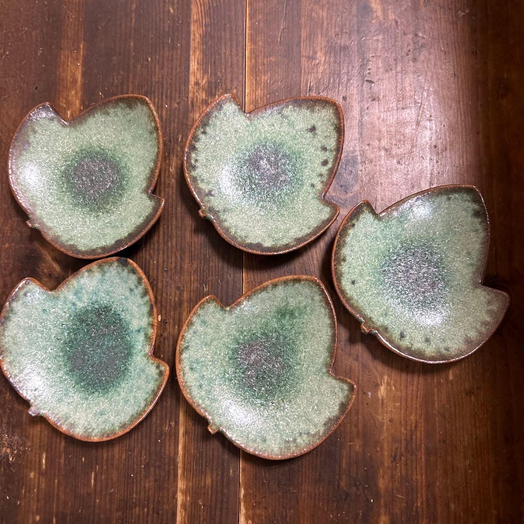 希少　玉峰窯 中尾哲彰作 銀河 銘々皿 ぶどうの葉　秋銀河釉　５枚