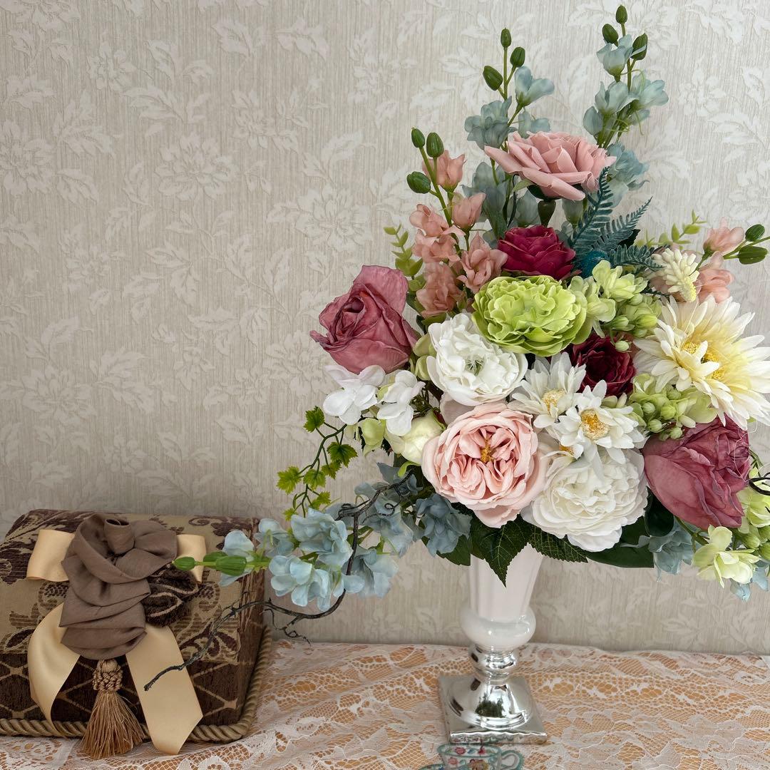 アーティフィシャルフラワー 造花アレンジメント CLAYフラワーベース付き