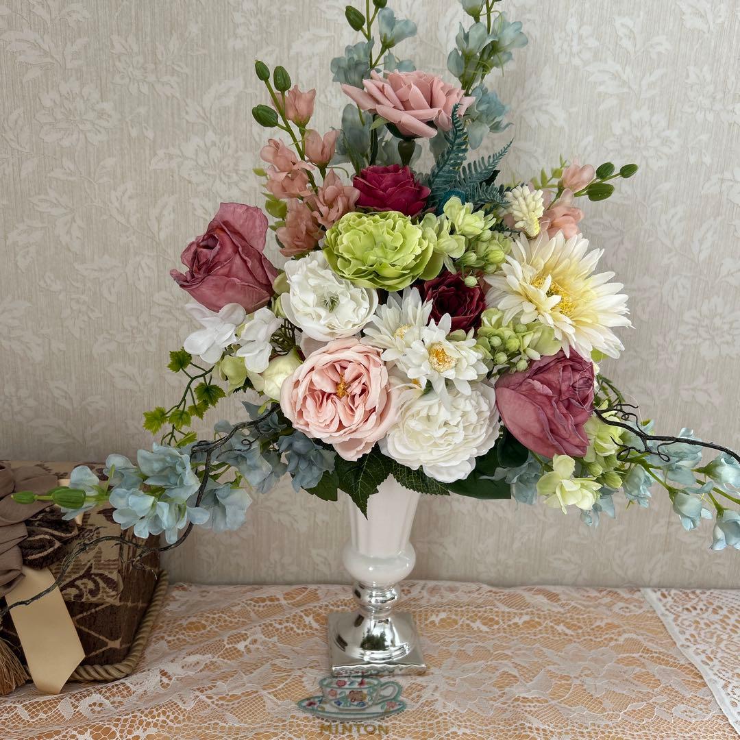 アーティフィシャルフラワー 造花アレンジメント CLAYフラワーベース付き