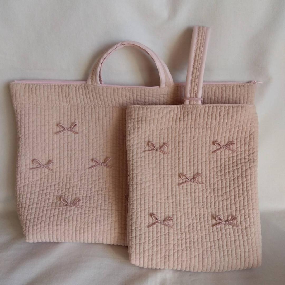 7♡7様　上靴袋×2 体操服袋 ネイビー RGリボン