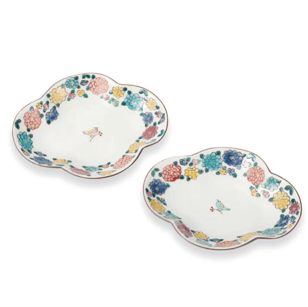 九谷焼ペア6号皿　小鳥とマリーゴールド ペア皿2枚組