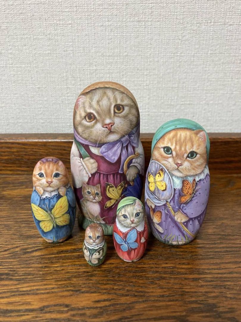 ロシア雑貨☆ネコマトリョーシカ『蝶々Butterfly』(5P)猫Catリダ工房