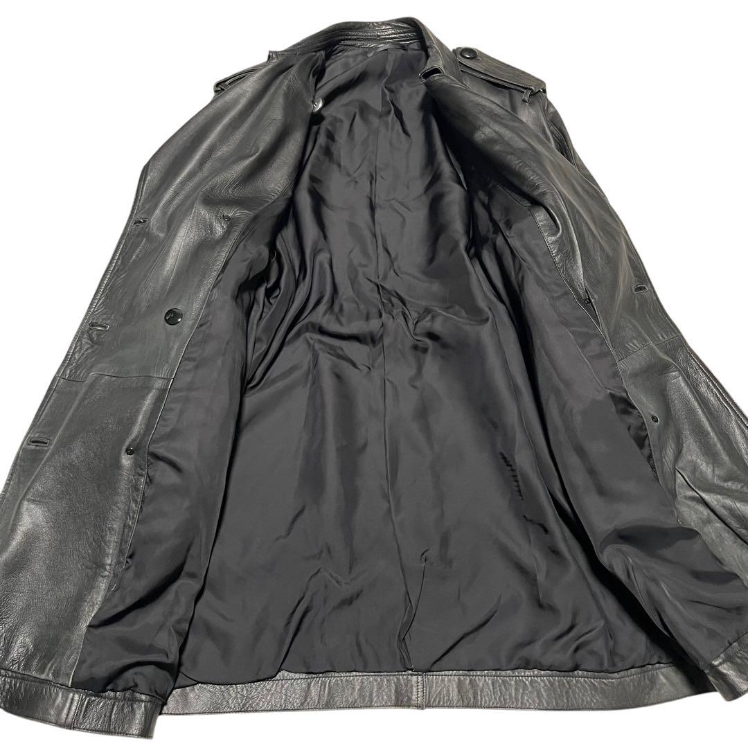 【vintage】羊革 本革 マキシ丈ラムレザートレンチコート ブラック M