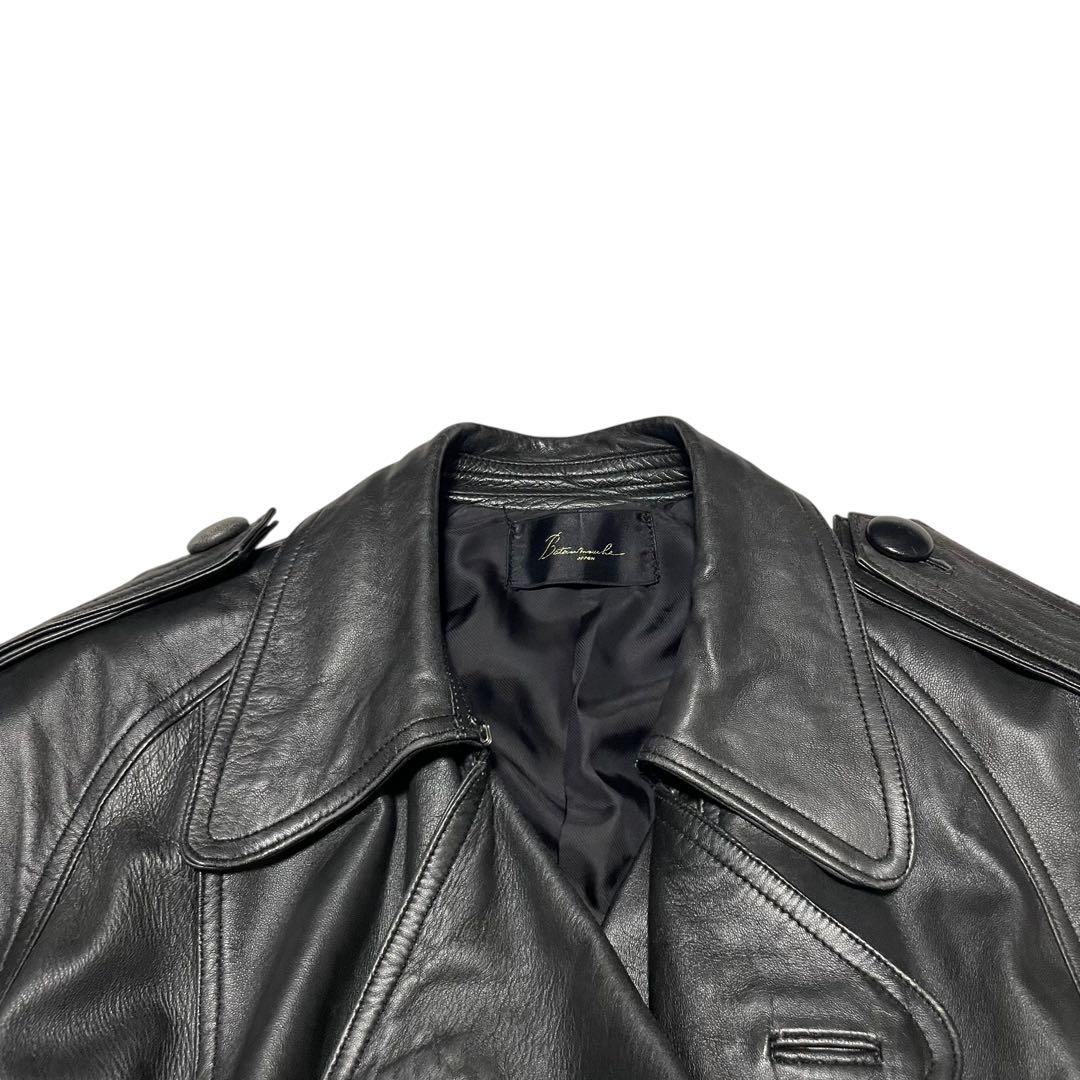 【vintage】羊革 本革 マキシ丈ラムレザートレンチコート ブラック M