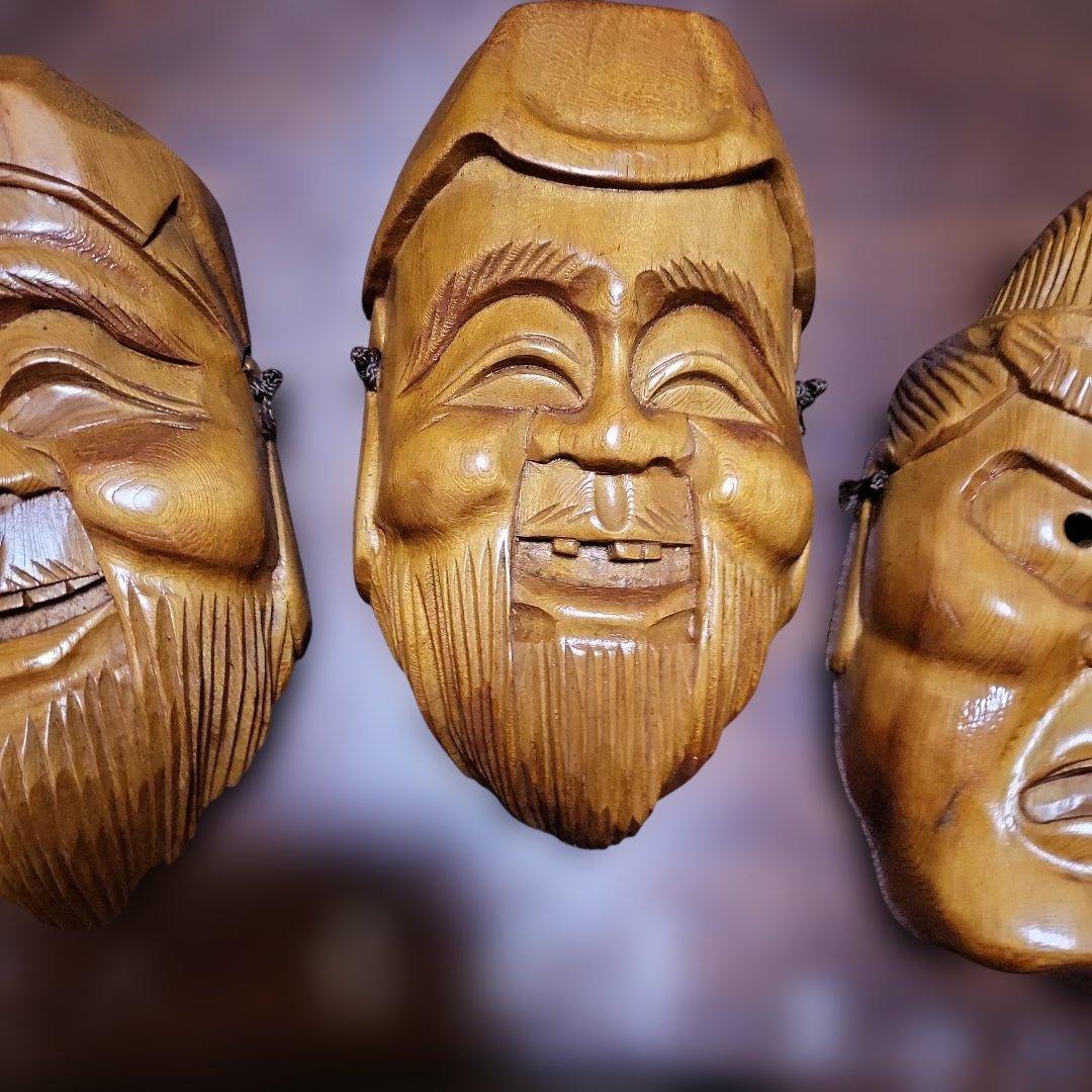 処分セール！値下げ中！】七福神 木製彫刻面