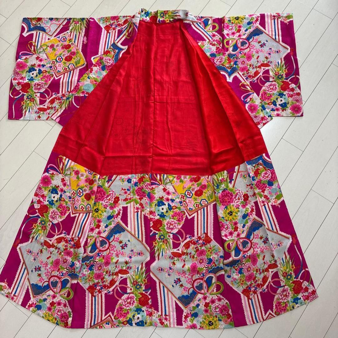 A*♡様 ■E4912■アンティーク■正絹錦紗■躑躅色　袷　着物■丈132.5