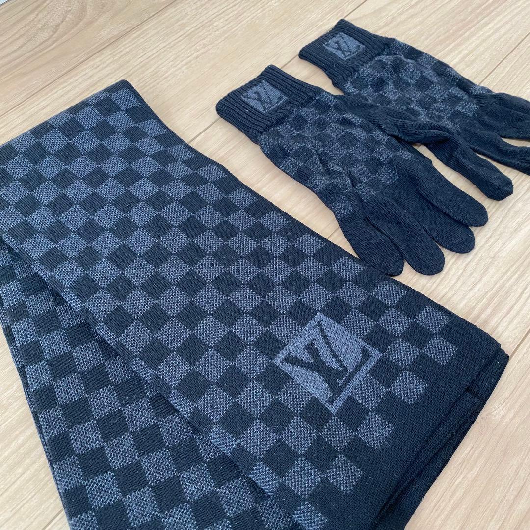 【美品】LOUIS VUITTON ルイヴィトン ダミエ マフラー 手袋セット