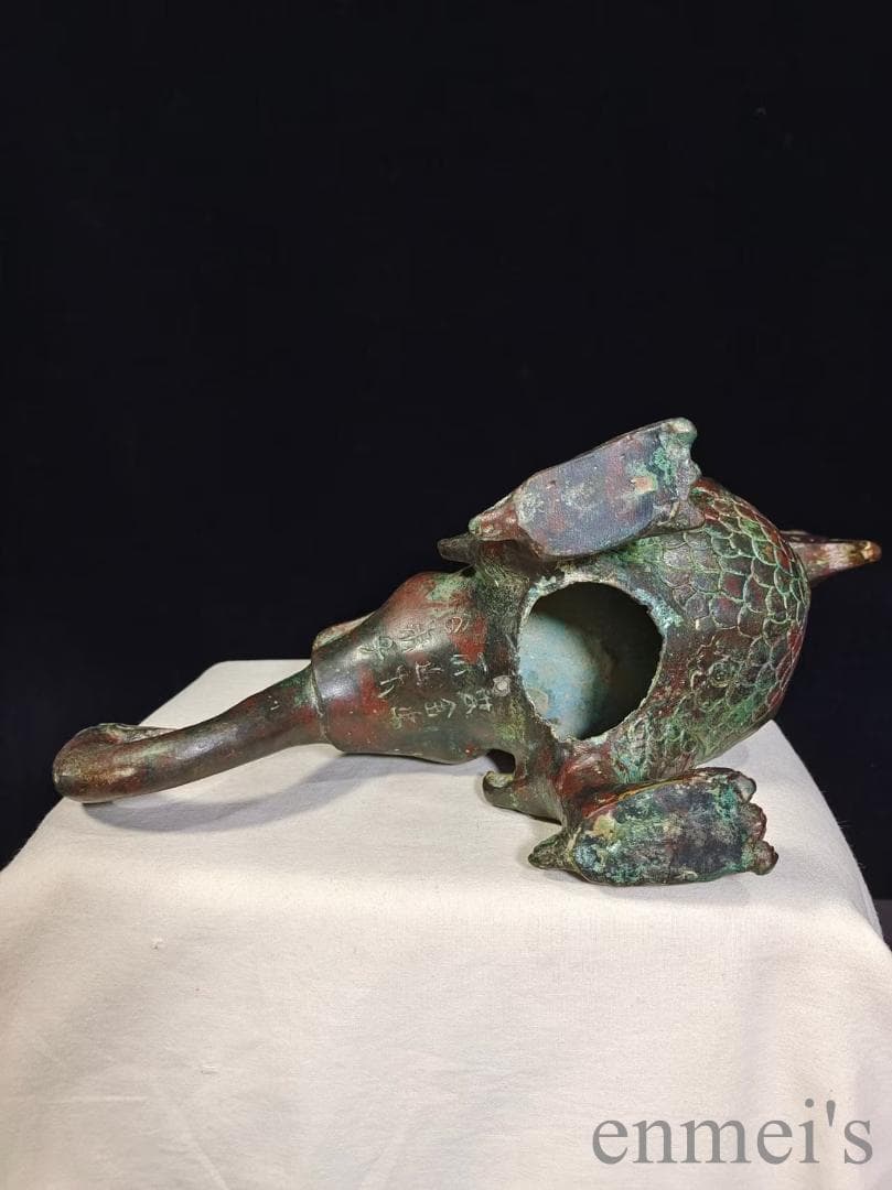 中国古美術【鳳鳥尾尊】青銅器 吉祥鳥 銅器 置物 骨董 酒具 純銅製 鳥形工芸品