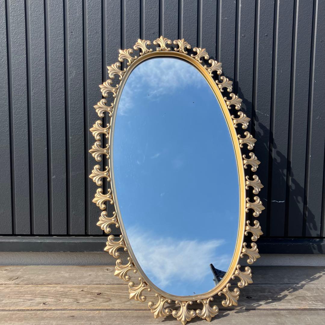 アンティーク 百合の紋章 シャンブール アイアンフレーム 楕円型 壁掛け鏡