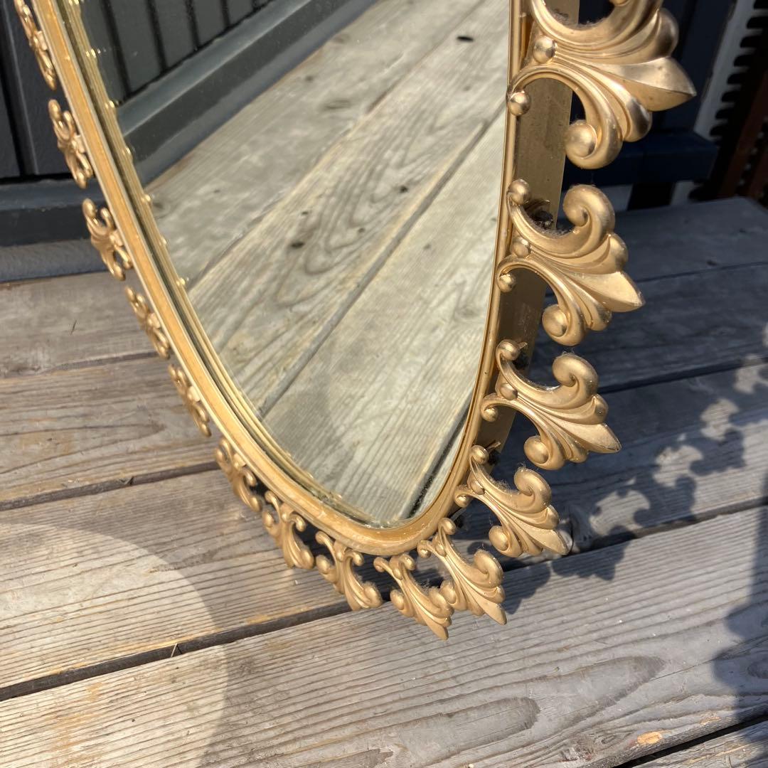 アンティーク 百合の紋章 シャンブール アイアンフレーム 楕円型 壁掛け鏡