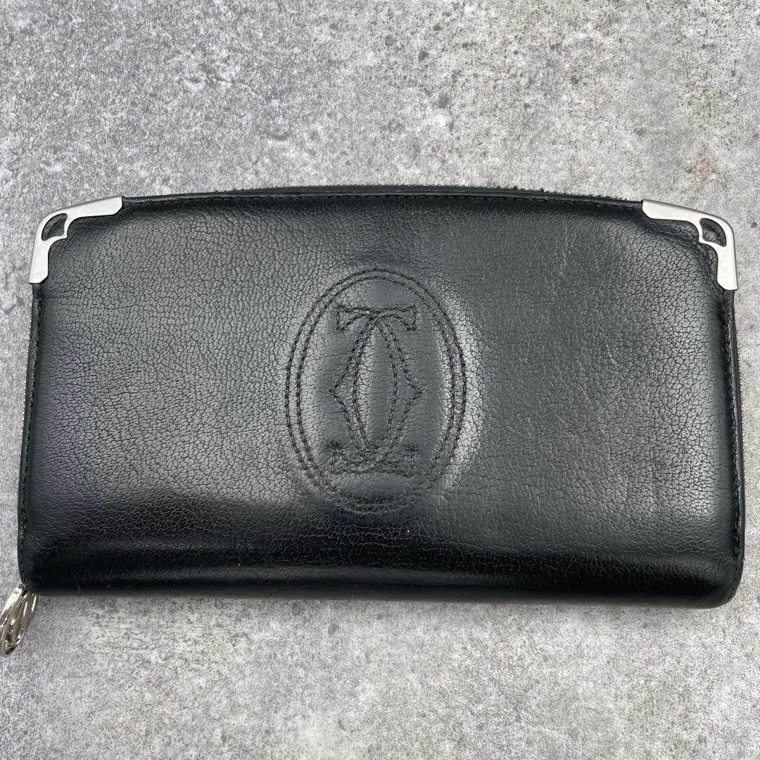 Cartier　カルティエ　長財布　黒　ブラック　レザー　ラウンドファスナー