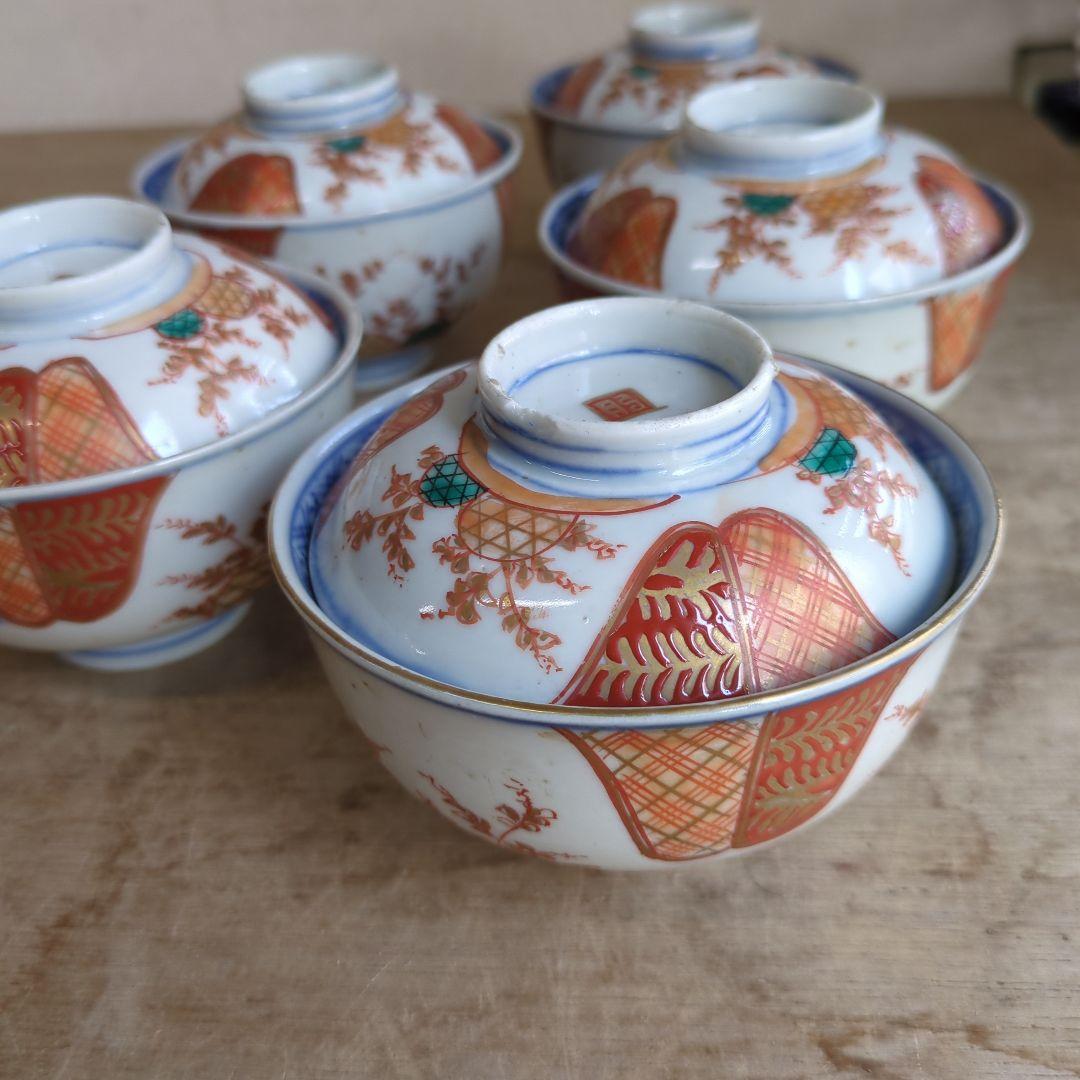 骨董 伊万里 古伊万里 茶碗 蓋茶碗 染め付け 錦手 アンティーク 5つ〜