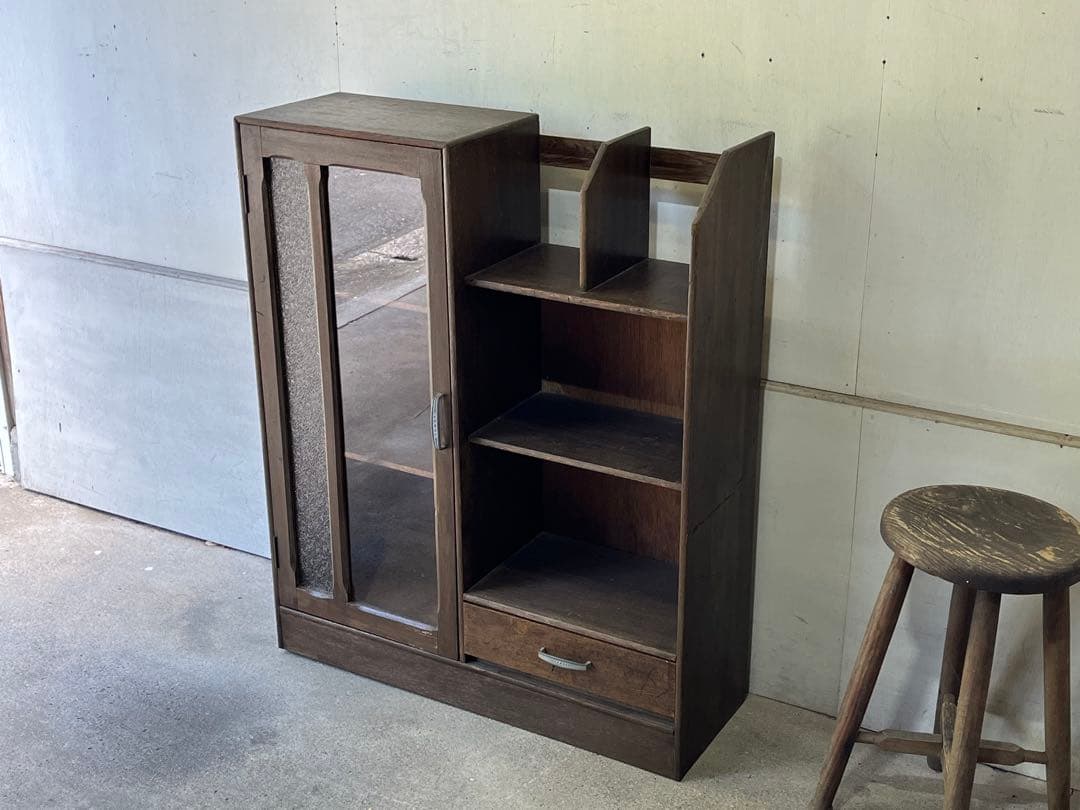 珍*い様 昭和レトロ 木製 飾り棚 本棚 ダイヤガラス 戸棚