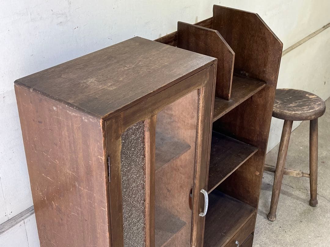 珍*い様 昭和レトロ 木製 飾り棚 本棚 ダイヤガラス 戸棚