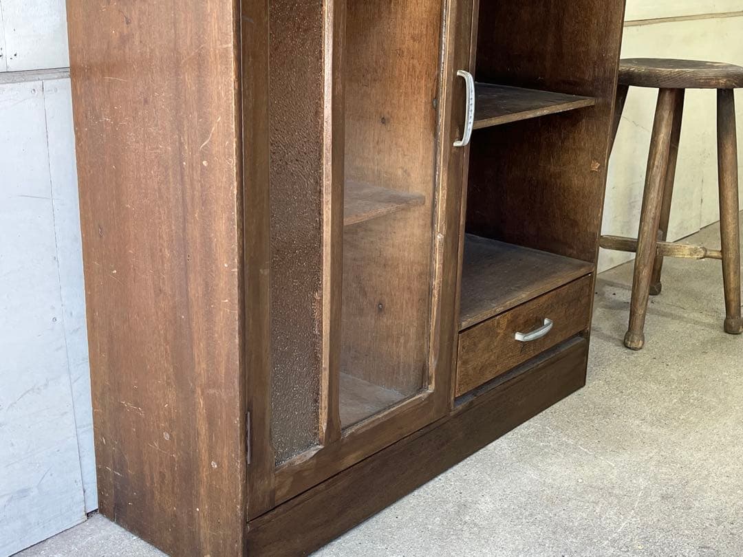 珍*い様 昭和レトロ 木製 飾り棚 本棚 ダイヤガラス 戸棚