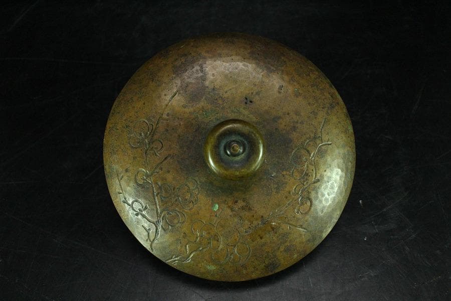 煎茶 銅 刻 梅紋 五郎三郎 在銘 銅瓶 時代物(K-LC756)